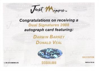 2008 Just Autographs - Dual Signatures Gold #DSG08.008 Darwin Barney / Donald Veal Back