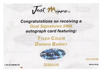 2008 Just Autographs - Dual Signatures Gold #DSG08.010 Tyler Colvin / Darwin Barney Back