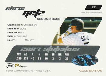 2008 Just Autographs - Gold #27 Chris Getz Back