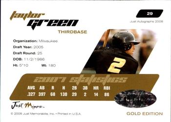 2008 Just Autographs - Gold #29 Taylor Green Back