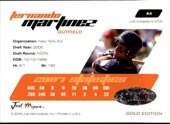 2008 Just Autographs - Gold #44 Fernando Martinez Back
