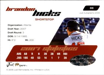 2008 Just Autographs - Signatures #33 Brandon Hicks Back