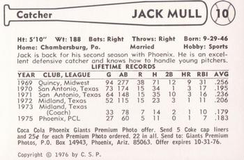 1976 Cramer Phoenix Giants #NNO Jack Mull Back
