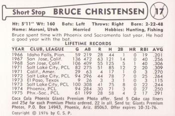 1976 Cramer Phoenix Giants #NNO Bruce Christensen Back