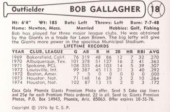 1976 Cramer Phoenix Giants #NNO Bob Gallagher Back