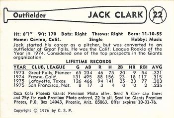 1976 Cramer Phoenix Giants #NNO Jack Clark Back