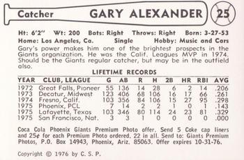 1976 Cramer Phoenix Giants #NNO Gary Alexander Back