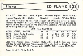 1976 Cramer Phoenix Giants #NNO Ed Plank Back