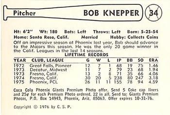 1976 Cramer Phoenix Giants #NNO Bob Knepper Back