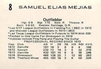 1976 Goof's Pants Tulsa Oilers #8 Sam Mejias Back