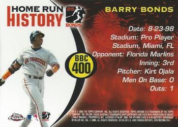 2006 Topps Chrome - Barry Bonds Home Run History #BBC400 Barry Bonds Back