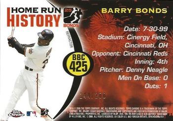 2006 Topps Chrome - Barry Bonds Home Run History Black Refractors #BBC 425 Barry Bonds Back