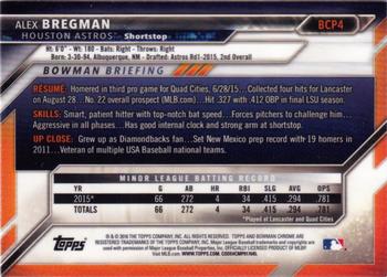 2016 Bowman - Chrome Prospects #BCP4 Alex Bregman Back