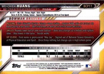 2016 Bowman - Chrome Prospects #BCP11 Wei-Chieh Huang Back
