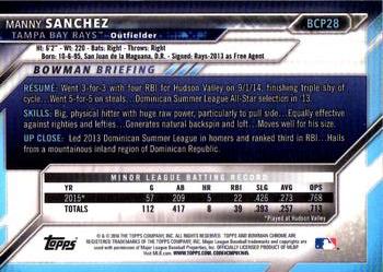 2016 Bowman - Chrome Prospects #BCP28 Manny Sanchez Back