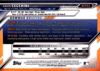2016 Bowman - Chrome Prospects #BCP93 Gavin Cecchini Back