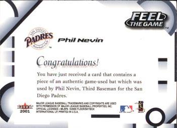 2001 Fleer Focus - Feel the Game Gold #NNO Phil Nevin Back