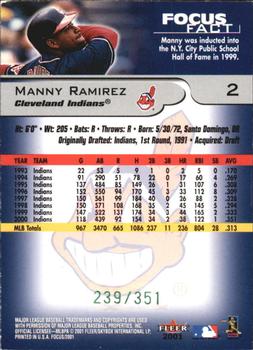 2001 Fleer Focus - Green #2 Manny Ramirez Back
