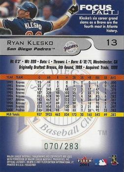 2001 Fleer Focus - Green #13 Ryan Klesko Back