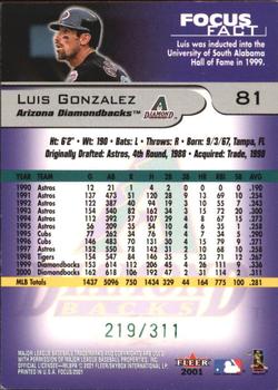 2001 Fleer Focus - Green #81 Luis Gonzalez Back