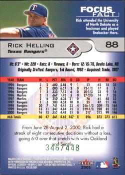 2001 Fleer Focus - Green #88 Rick Helling Back
