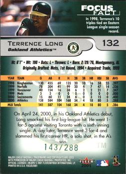 2001 Fleer Focus - Green #132 Terrence Long Back