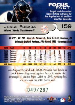 2001 Fleer Focus - Green #159 Jorge Posada Back