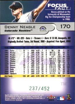 2001 Fleer Focus - Green #170 Denny Neagle Back