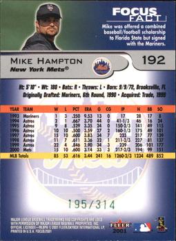 2001 Fleer Focus - Green #192 Mike Hampton Back