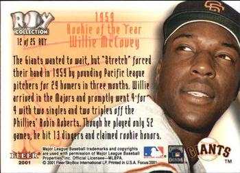 2001 Fleer Focus - ROY Collection #12 ROY Willie McCovey  Back