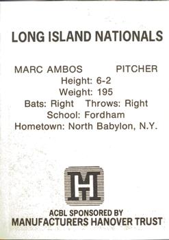 1977 TCMA Atlantic Collegiate Baseball League #NNO Marc Ambos Back