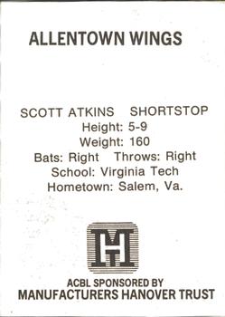 1977 TCMA Atlantic Collegiate Baseball League #NNO Scott Atkins Back