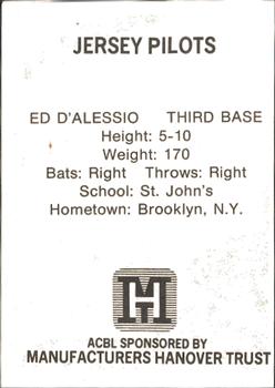 1977 TCMA Atlantic Collegiate Baseball League #NNO Ed D'Alessio Back
