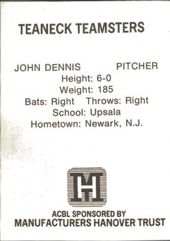 1977 TCMA Atlantic Collegiate Baseball League #NNO John Dennis Back