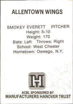 1977 TCMA Atlantic Collegiate Baseball League #NNO Smokey Everett Back