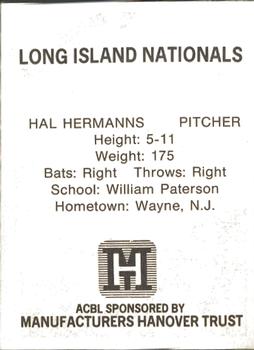 1977 TCMA Atlantic Collegiate Baseball League #NNO Hal Hermanns Back