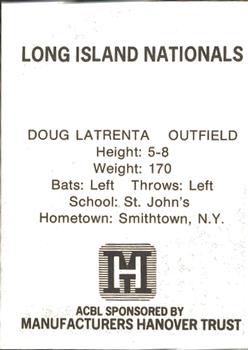 1977 TCMA Atlantic Collegiate Baseball League #NNO Doug LaTrenta Back