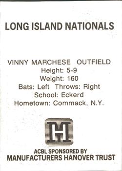 1977 TCMA Atlantic Collegiate Baseball League #NNO Vinny Marchese Back