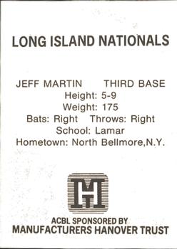 1977 TCMA Atlantic Collegiate Baseball League #NNO Jeff Martin Back