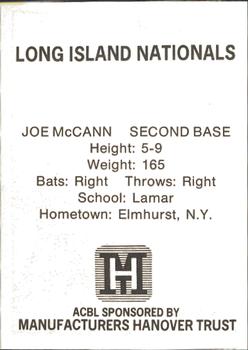 1977 TCMA Atlantic Collegiate Baseball League #NNO Joe McCann Back