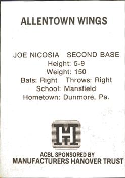 1977 TCMA Atlantic Collegiate Baseball League #NNO Joe Nicosia Back