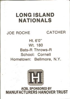 1977 TCMA Atlantic Collegiate Baseball League #NNO Joe Roche Back