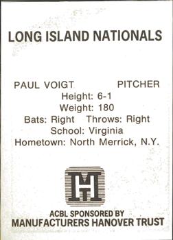1977 TCMA Atlantic Collegiate Baseball League #NNO Paul Voigt Back