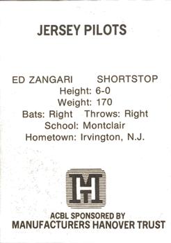 1977 TCMA Atlantic Collegiate Baseball League #NNO Ed Zangari Back