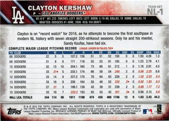 2016 Topps National League Standouts #NL-1 Clayton Kershaw Back