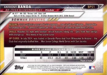 2016 Bowman - Prospects Yellow #BP51 Anthony Banda Back