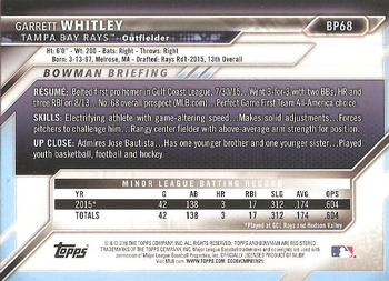 2016 Bowman - Prospects Yellow #BP68 Garrett Whitley Back