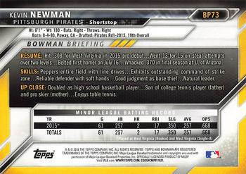 2016 Bowman - Prospects Yellow #BP73 Kevin Newman Back