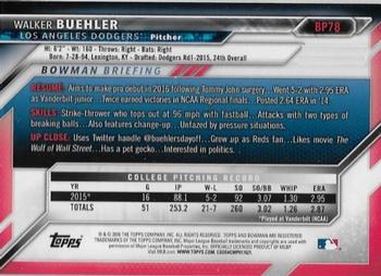 2016 Bowman - Prospects Yellow #BP78 Walker Buehler Back