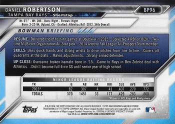 2016 Bowman - Prospects Yellow #BP96 Daniel Robertson Back